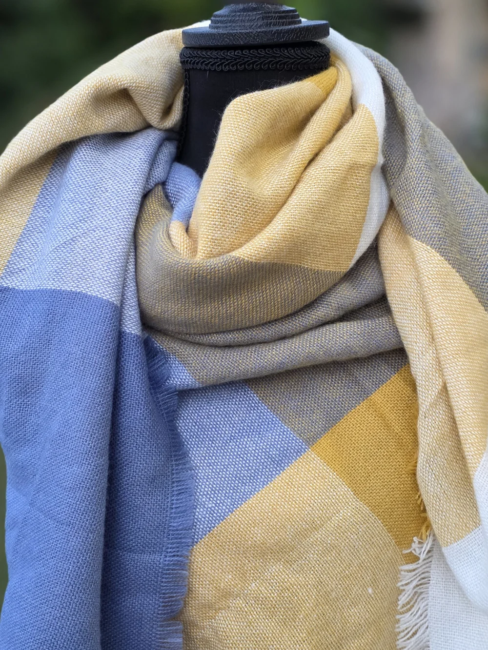 Oversized Mustard Yellow Blue Plaid Blanket Scarf Shawl Wrap